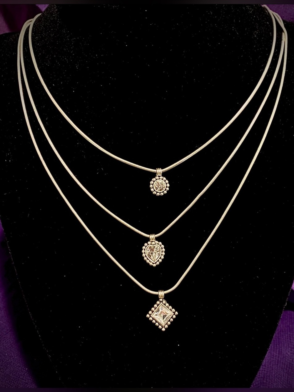 Premier Designs Signed 3 Tier Crystal Necklace